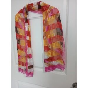 INC International Concepts Sheer Geometric Scarf Pink Orange‎ Abstract 13" x 56"